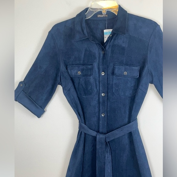 J. McLaughlin Women’s Haarlem Shirt Dress Faux Suede Solid Navy Blue Size M NWT - Picture 2 of 14